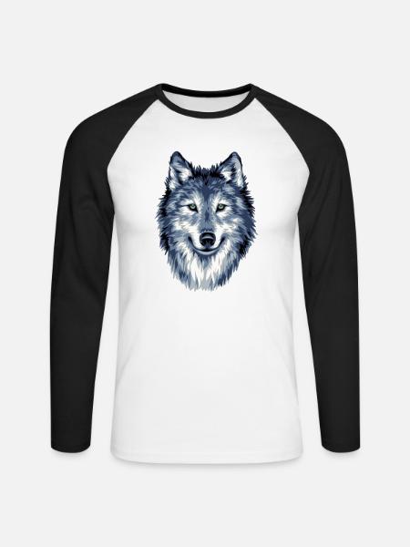 WOLF HEAD - Wildes Herz bis ins Detail - Unisex Baseballshirt langarm - Weiß/Schwarz