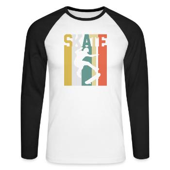 Skaten Skater Skate Vintage - Unisex Baseballshirt langarm - Weiß/Schwarz - Vorne - Nik (191cm)