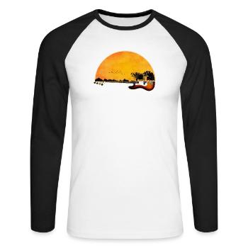 guitare nature - T-shirt baseball manches longues Homme - blanc/noir - Devant - Nik (191cm)