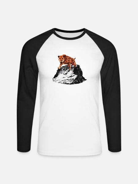 Smilodon, store kattemænd, sabeltandet tiger, forhistorisk - Langærmet herre-baseballshirt - hvid/sort