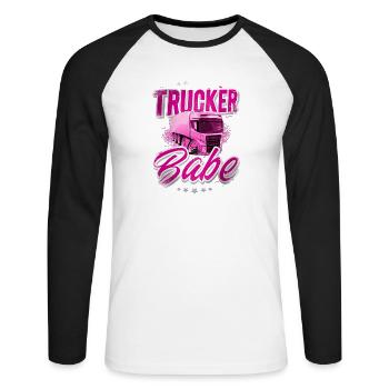 Lkw Fahrerin Trucker Babe - Unisex Baseballshirt langarm - Weiß/Schwarz - Vorne - Nik (191cm)