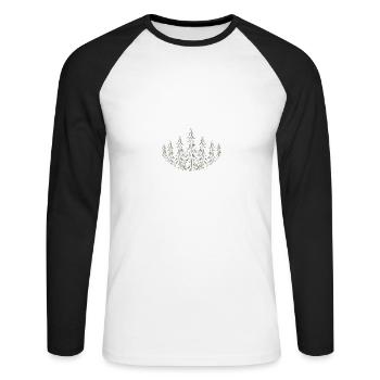 Insigne de la tronçonneuse dans la forêt - T-shirt baseball manches longues Homme - blanc/noir - Devant - Nik (191cm)