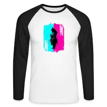 Samurai Silhouette Japan Krieger Schwarz Kunst - Unisex Baseballshirt langarm - Weiß/Schwarz - Vorne - Nik (191cm)