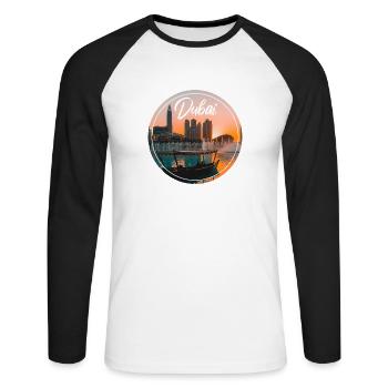 Dubai Sonnenuntergang Skyline Boot - Unisex Baseballshirt langarm - Weiß/Schwarz - Vorne - Nik (191cm)