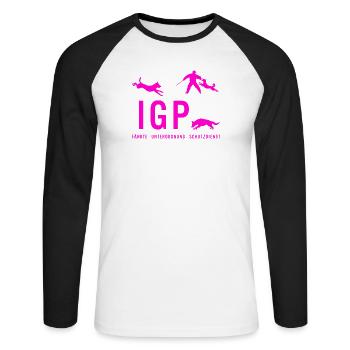 IGP Hundesport - pink - Unisex Baseballshirt langarm - Weiß/Schwarz - Vorne - Nik (191cm)