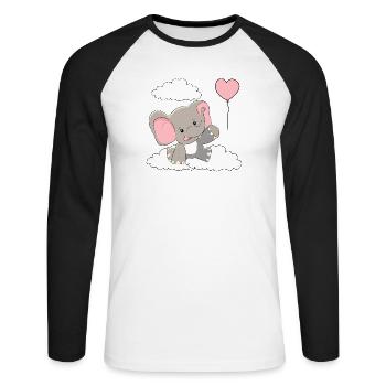 Éléphant Bébé Ballon Nuages Ciel Volant - T-shirt baseball manches longues Homme - blanc/noir - Devant - Nik (191cm)