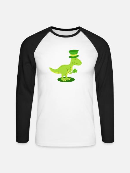 St. Patrick's Day Dinosaurier Irisch - Unisex Baseballshirt langarm - Weiß/Schwarz