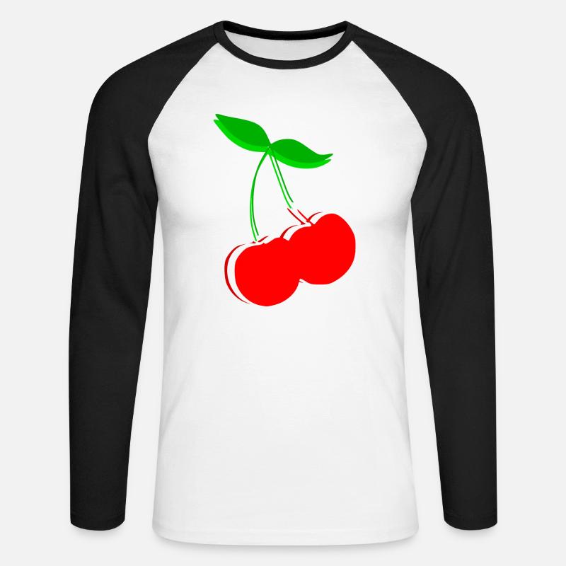Kirsche Retro Früchte Obst Geschenk Geschenkidee - Unisex Baseballshirt langarm - Weiß/Schwarz