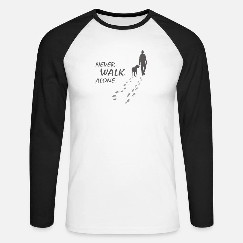Hund - NEVER WALK ALONE Gassi - Unisex Baseballshirt langarm - Weiß/Schwarz