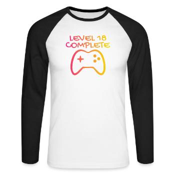 18 Birthday - Level 18 Complete - Gamer 18 years - Unisex Long Sleeve Baseball T-Shirt - white/black - Front - Nik (191cm)
