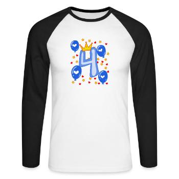 4ème anniversaire jeunes ballons de couronne étoiles - T-shirt baseball manches longues Homme - blanc/noir - Devant - Nik (191cm)