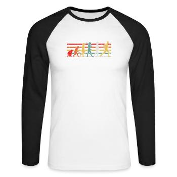 Evolution Läufer - Unisex Baseballshirt langarm - Weiß/Schwarz - Vorne - Nik (191cm)