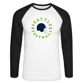 Seattle Football Vintage Helm - Unisex Baseballshirt langarm - Weiß/Schwarz - Vorne - Nik (191cm)