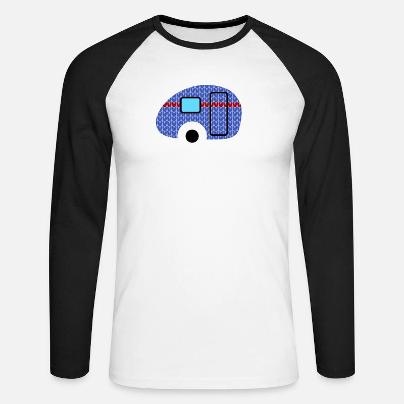 Caravan Strickmuster Wohnwagen Camping Winter - Unisex Baseballshirt langarm - Weiß/Schwarz