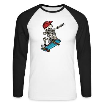 Dabbing Skelett Skateboard - Unisex Baseballshirt langarm - Weiß/Schwarz - Vorne - Nik (191cm)