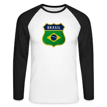 Drapeau armoiries du Brésil - T-shirt baseball manches longues Homme - blanc/noir - Devant - Nik (191cm)
