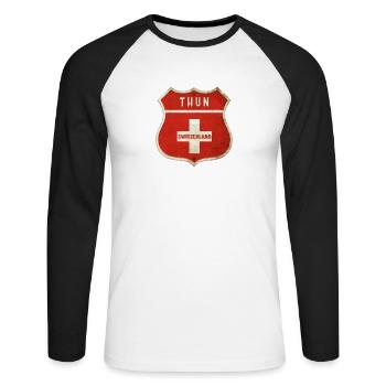 Thun Schweiz Wappen Flaggen Design - Unisex Baseballshirt langarm - Weiß/Schwarz - Vorne - Nik (191cm)
