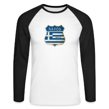 Naxos Greece Coat of Arms Flags Design - Unisex Long Sleeve Baseball T-Shirt - white/black - Front - Nik (191cm)