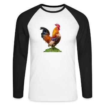 coq mâle fier. Recadré,Icône Chef - T-shirt baseball manches longues Homme - blanc/noir - Devant - Nik (191cm)