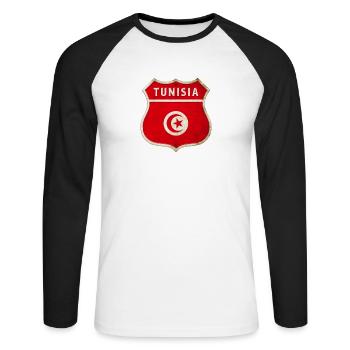 Tunesien Wappen Flaggen Design - Unisex Baseballshirt langarm - Weiß/Schwarz - Vorne - Nik (191cm)