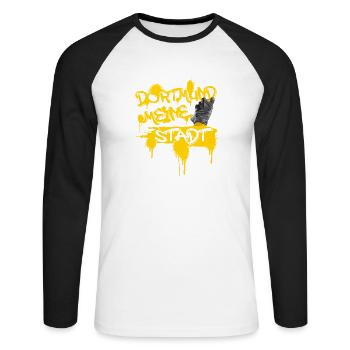 Dortmund meine Stadt Graffiti - Unisex Baseballshirt langarm - Weiß/Schwarz - Vorne - Nik (191cm)
