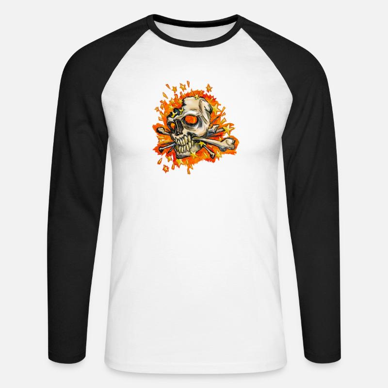 exploding skull - Unisex Long Sleeve Baseball T-Shirt - white/black