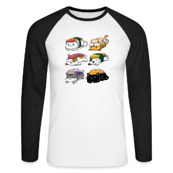 Sushi Katze Anime - Unisex Baseballshirt langarm - Weiß/Schwarz - Vorne - Nik (191cm)