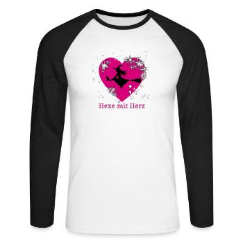 Hexe mit Herz Motiv - Unisex Baseballshirt langarm - Weiß/Schwarz - Vorne - Nik (191cm)