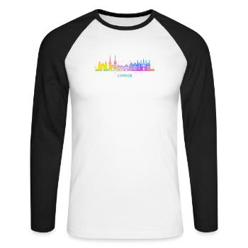 Lübeck Skyline Bunt Lübeck Allemagne du Nord - T-shirt baseball manches longues Homme - blanc/noir - Devant - Nik (191cm)