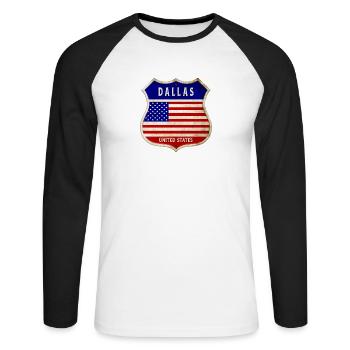 Dallas ÉTATS-UNIS Armoiries Drapeaux - T-shirt baseball manches longues Homme - blanc/noir - Devant - Nik (191cm)
