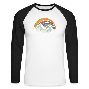 Retro Mountain Sunset Arc - Unisex Long Sleeve Baseball T-Shirt - white/black - Front - Nik (191cm)