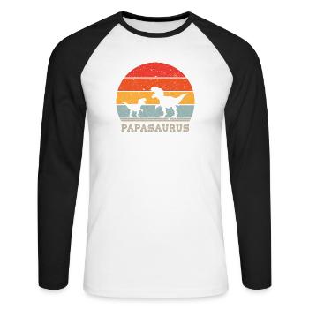 Papasaurus - Großer TRex Kleiner TRex - Vater Kind - Unisex Baseballshirt langarm - Weiß/Schwarz - Vorne - Nik (191cm)