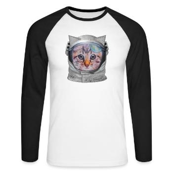 Cat in space - Unisex Long Sleeve Baseball T-Shirt - white/black - Front - Nik (191cm)