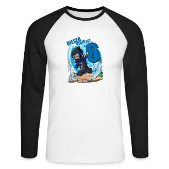 6 Jahre Geburtstag Junge Ninja - Ich bin 6 - Unisex Baseballshirt langarm - Weiß/Schwarz - Vorne - Nik (191cm)