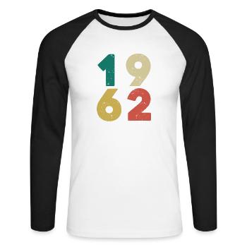 1962 - Millésime 1962 Rétro Vintage - T-shirt baseball manches longues Homme - blanc/noir - Devant - Nik (191cm)