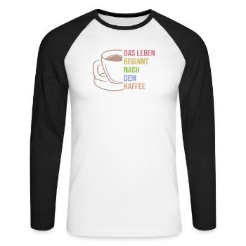 Kaffee Trinken Koffein Kaffeetasse Statement - Unisex Baseballshirt langarm - Weiß/Schwarz - Vorne - Nik (191cm)