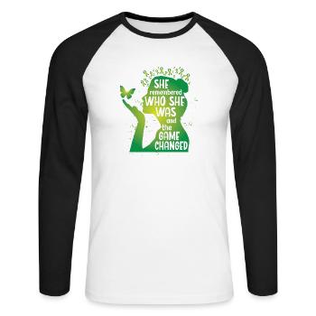 She remebered who she was - Unisex Long Sleeve Baseball T-Shirt - white/black - Front - Nik (191cm)