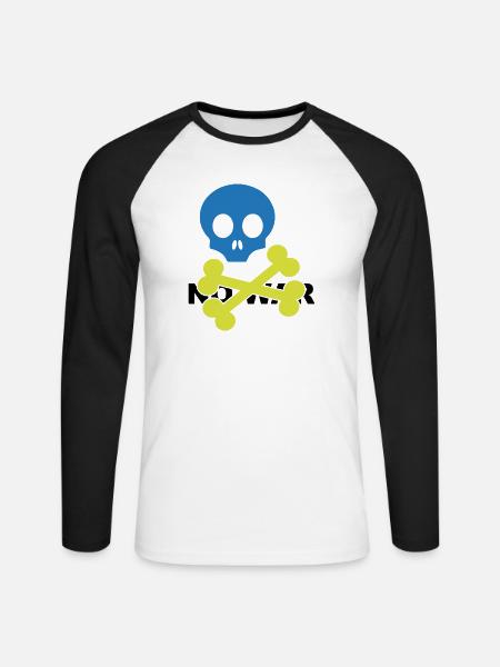 Neon Blue Skull and Crossbones - Unisex Long Sleeve Baseball T-Shirt - white/black