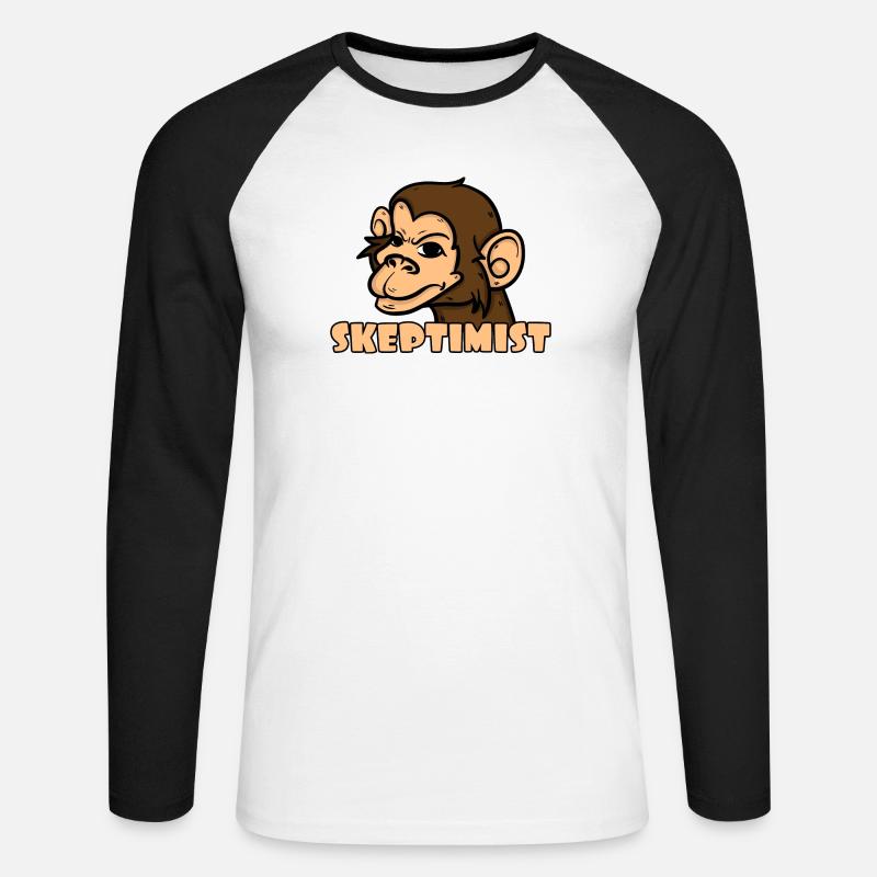 Skeptiker Affe - Skeptimist - Unisex Baseballshirt langarm - Weiß/Schwarz