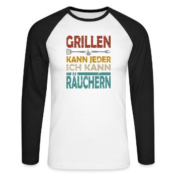 GRILLEN KANN JEDER ICH KANN RÄUCHERN - Unisex Baseballshirt langarm - Weiß/Schwarz - Vorne - Nik (191cm)