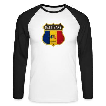 Motif écusson Satu Mare Romania - T-shirt baseball manches longues Homme - blanc/noir - Devant - Nik (191cm)