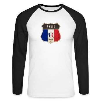 Paris Frankreich Wappen Flaggen Design - Unisex Baseballshirt langarm - Weiß/Schwarz - Vorne - Nik (191cm)