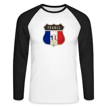 Frankreich Wappen Flaggen Design - Unisex Baseballshirt langarm - Weiß/Schwarz - Vorne - Nik (191cm)