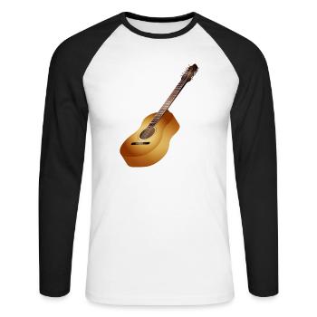 belle guitare acoustique 3D dans des tons chauds - T-shirt baseball manches longues Homme - blanc/noir - Devant - Nik (191cm)