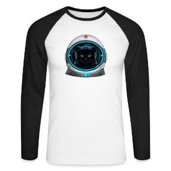 angry space cat astronaut - Unisex Long Sleeve Baseball T-Shirt - white/black - Front - Nik (191cm)