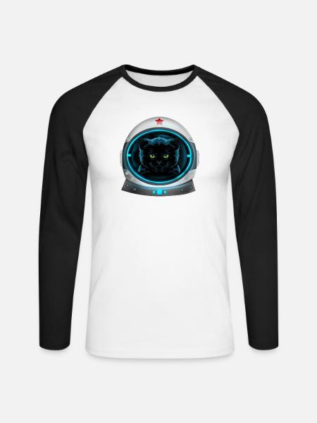 angry space cat astronaut - Unisex Long Sleeve Baseball T-Shirt - white/black