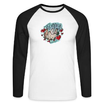 Verrückter Hühnerhaufen - Unisex Baseballshirt langarm - Weiß/Schwarz - Vorne - Nik (191cm)
