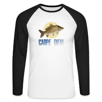 Carpe diem - T-shirt baseball manches longues Homme - blanc/noir - Devant - Nik (191cm)