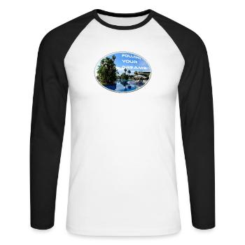 Rêves Vacances Suivre Soleil Plage Palmiers - T-shirt baseball manches longues Homme - blanc/noir - Devant - Nik (191cm)