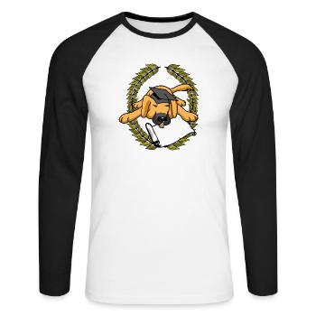 Lorbeerkranz Hund Gelehrter Meister Diplom Prüfung - Unisex Baseballshirt langarm - Weiß/Schwarz - Vorne - Nik (191cm)